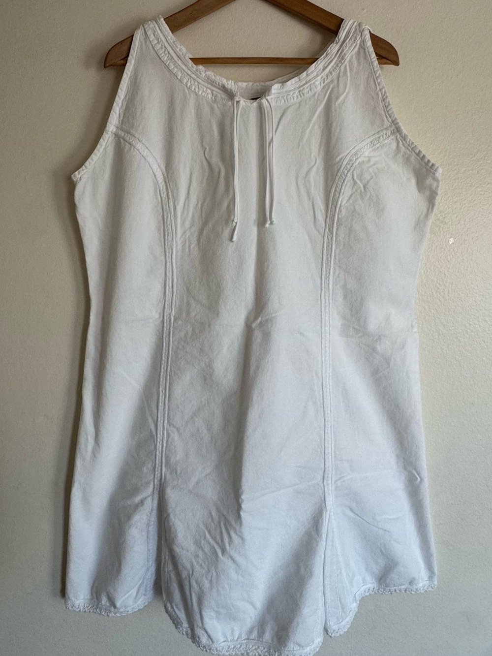 La Cottonniere Women's White Sleeveless Corded Casual Dress Lagenlook Boho M/L